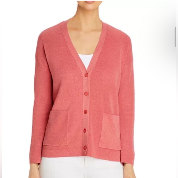 Eileen Fisher Cardigan Long Sleeve Coral Medium Organic Linen Blend - Picture 1 of 5